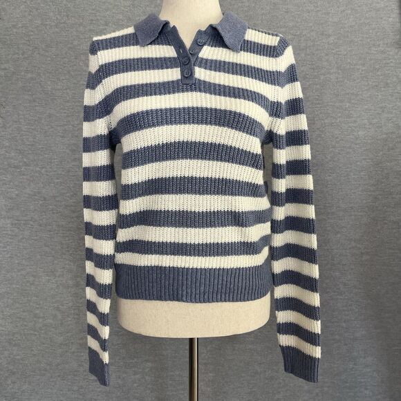 American Eagle Collared Sweater Small Striped Beachy Tenniscore Preppy Coastal - Picture 1 of 11